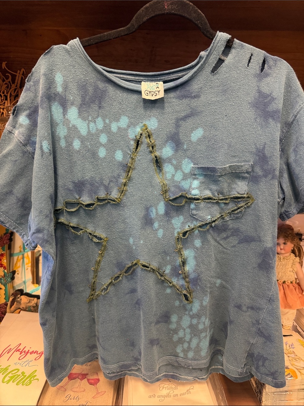Jaded Gypsy Blue Tie-Dye Star Pocket Tee